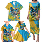 Gold Coast Titans Family Matching Puletasi and Hawaiian Shirt Golden Wattle Floral Polynesian - Australian Flower - Rugby Mascot