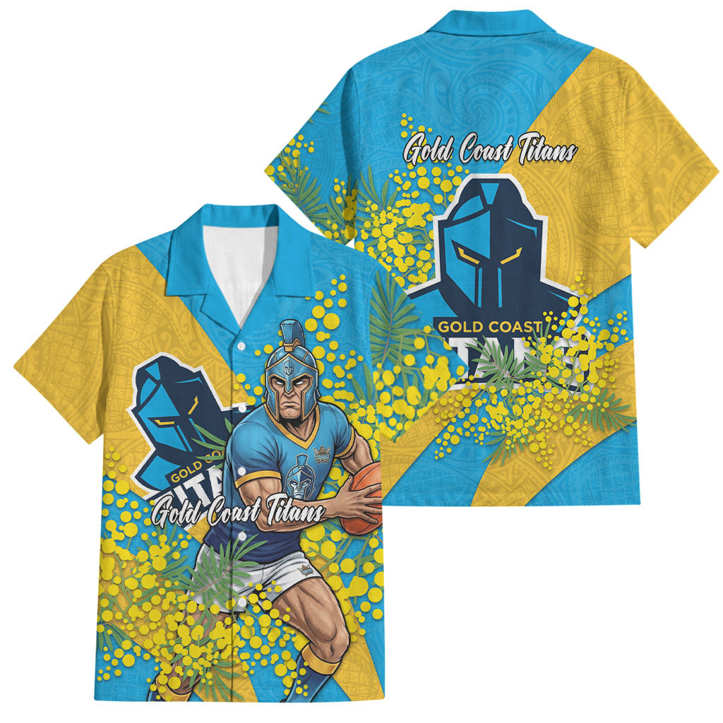 Gold Coast Titans Family Matching Puletasi and Hawaiian Shirt Golden Wattle Floral Polynesian - Australian Flower - Rugby Mascot