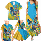 Gold Coast Titans Family Matching Summer Maxi Dress and Hawaiian Shirt Golden Wattle Floral Polynesian - Australian Flower - Rugby Mascot