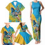 Gold Coast Titans Family Matching Tank Maxi Dress and Hawaiian Shirt Golden Wattle Floral Polynesian - Australian Flower - Rugby Mascot