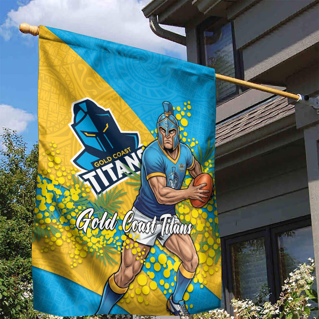 Gold Coast Titans Garden Flag Golden Wattle Floral Polynesian - Australian Flower - Rugby Mascot