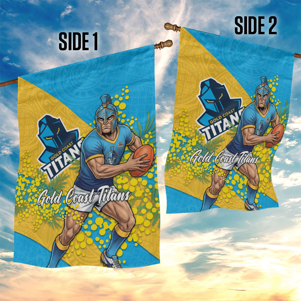 Gold Coast Titans Garden Flag Golden Wattle Floral Polynesian - Australian Flower - Rugby Mascot