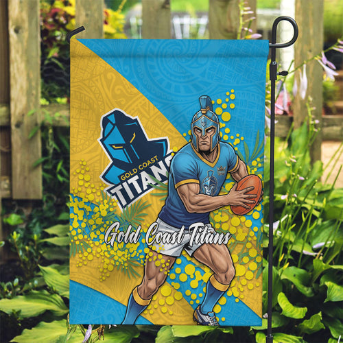 Gold Coast Titans Garden Flag Golden Wattle Floral Polynesian - Australian Flower - Rugby Mascot