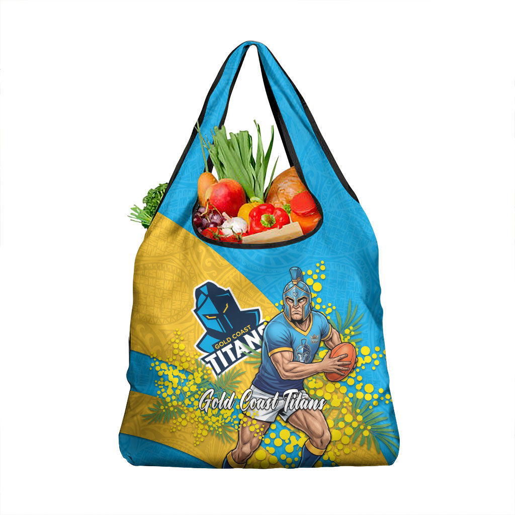 Gold Coast Titans Grocery Bag Golden Wattle Floral Polynesian - Australian Flower - Rugby Mascot