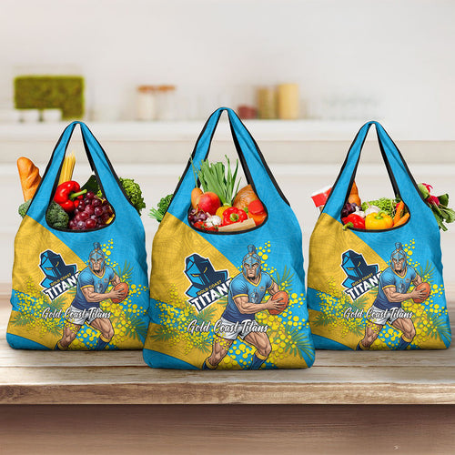 Gold Coast Titans Grocery Bag Golden Wattle Floral Polynesian - Australian Flower - Rugby Mascot