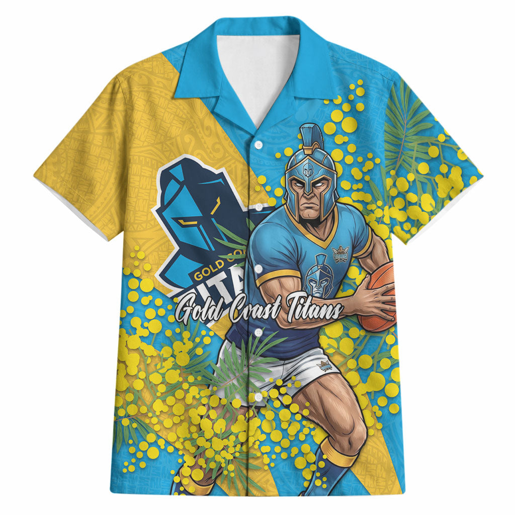 Gold Coast Titans Hawaiian Shirt Golden Wattle Floral Polynesian - Australian Flower - Rugby Mascot