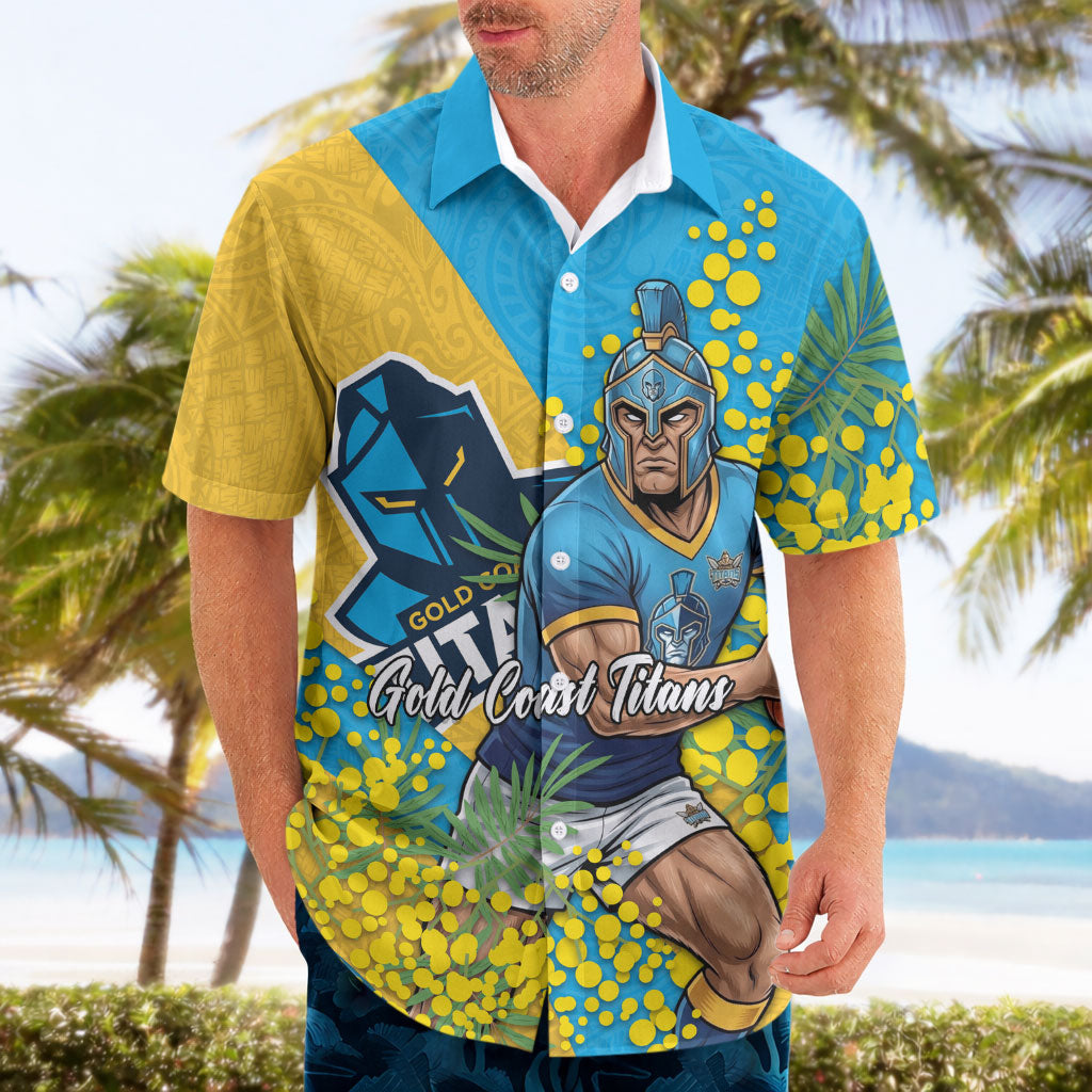 Gold Coast Titans Hawaiian Shirt Golden Wattle Floral Polynesian - Australian Flower - Rugby Mascot