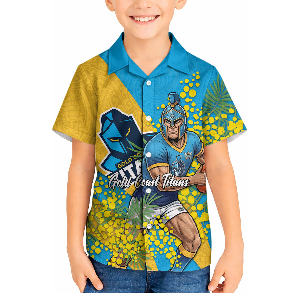 Gold Coast Titans Hawaiian Shirt Golden Wattle Floral Polynesian - Australian Flower - Rugby Mascot