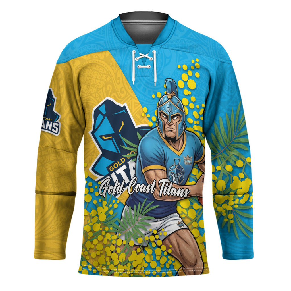 Gold Coast Titans Hockey Jersey Golden Wattle Floral Polynesian - Australian Flower - Rugby Mascot