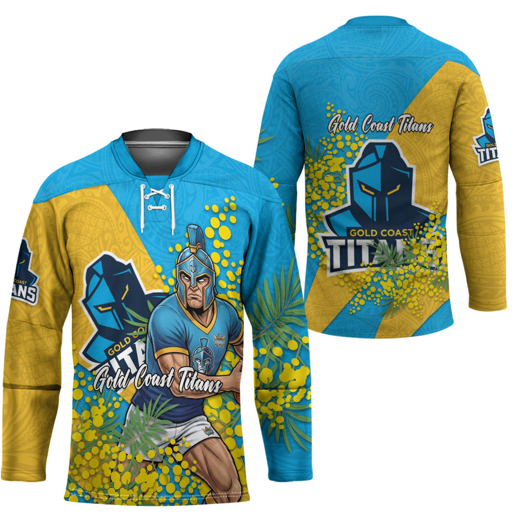Gold Coast Titans Hockey Jersey Golden Wattle Floral Polynesian - Australian Flower - Rugby Mascot