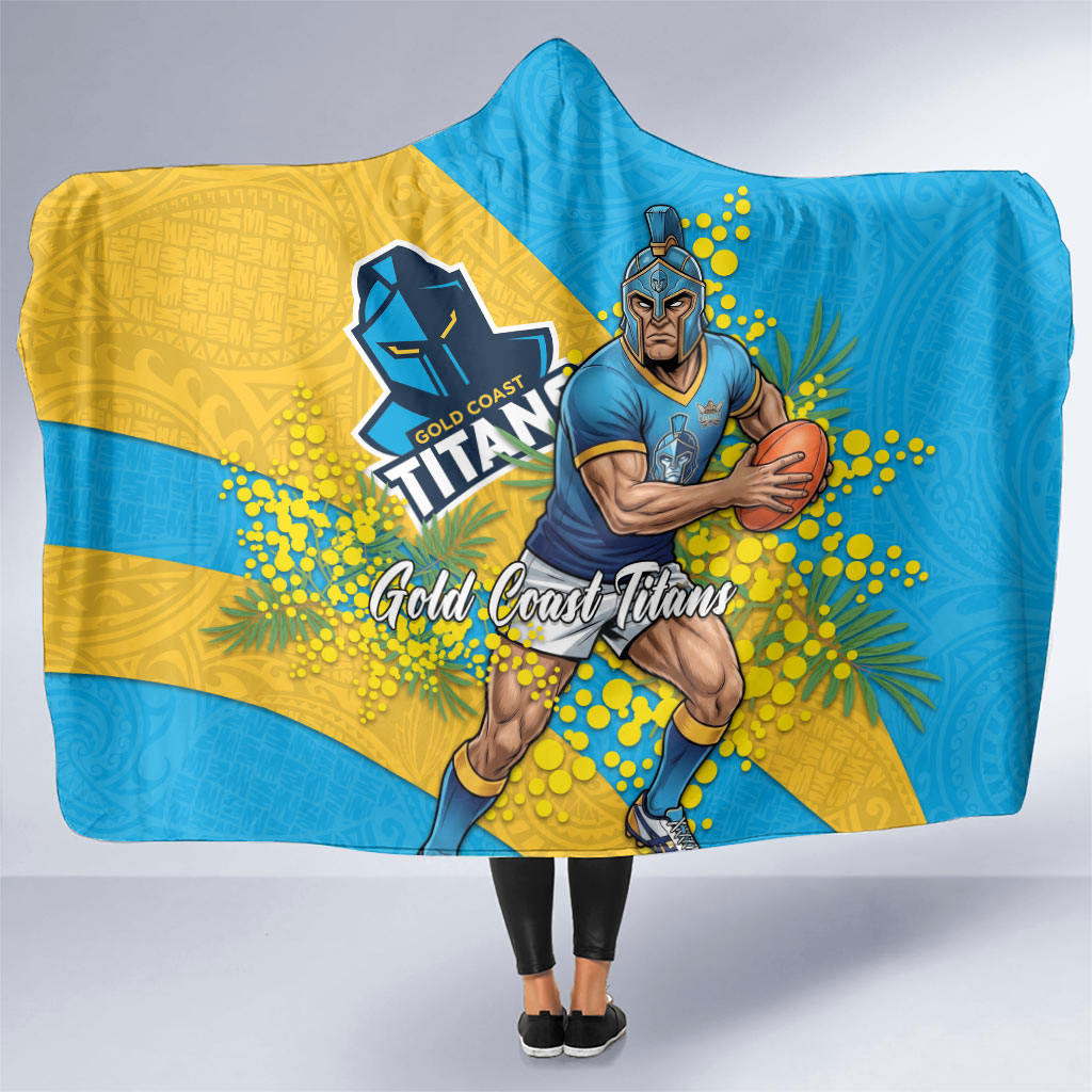 Gold Coast Titans Hooded Blanket Golden Wattle Floral Polynesian - Australian Flower - Rugby Mascot
