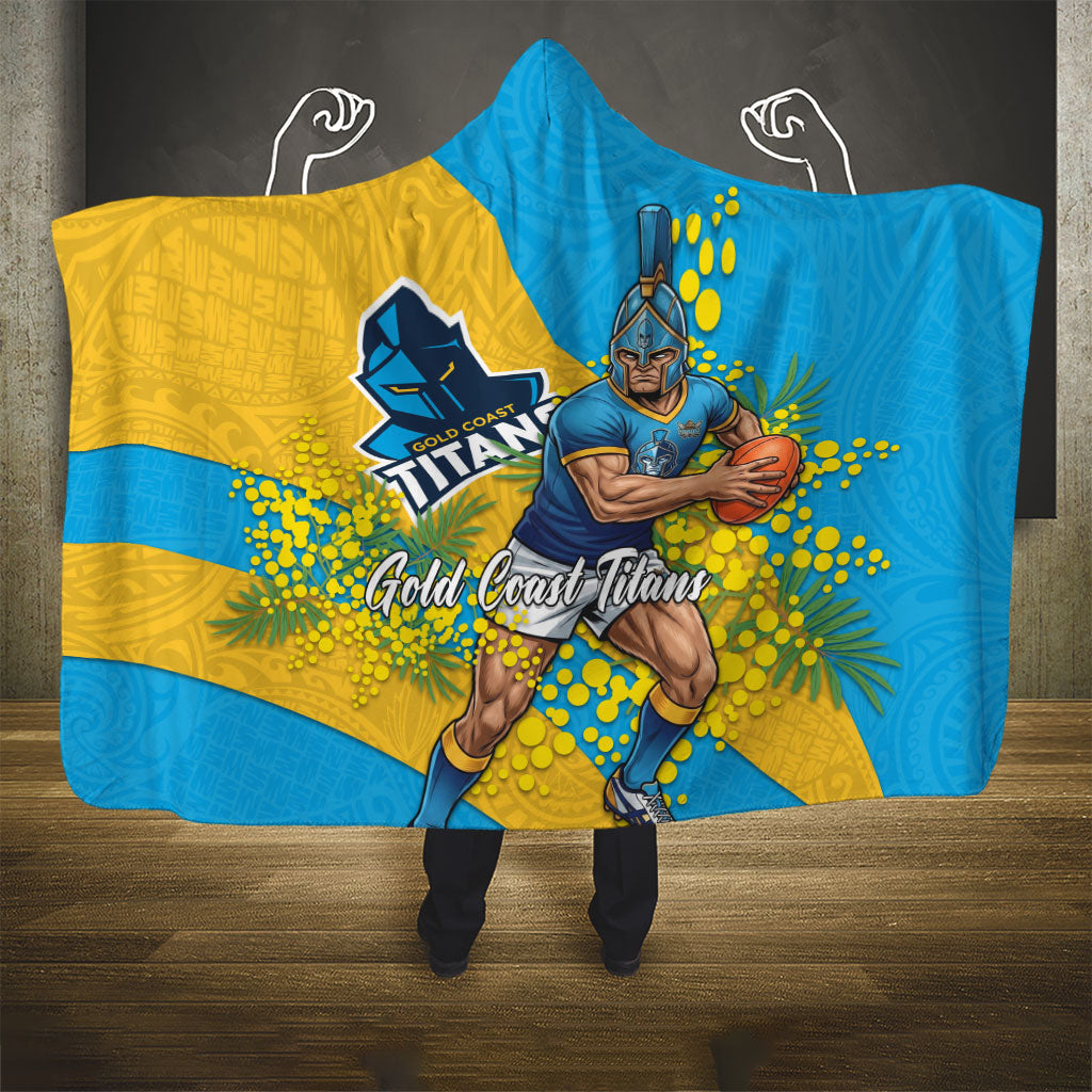 Gold Coast Titans Hooded Blanket Golden Wattle Floral Polynesian - Australian Flower - Rugby Mascot