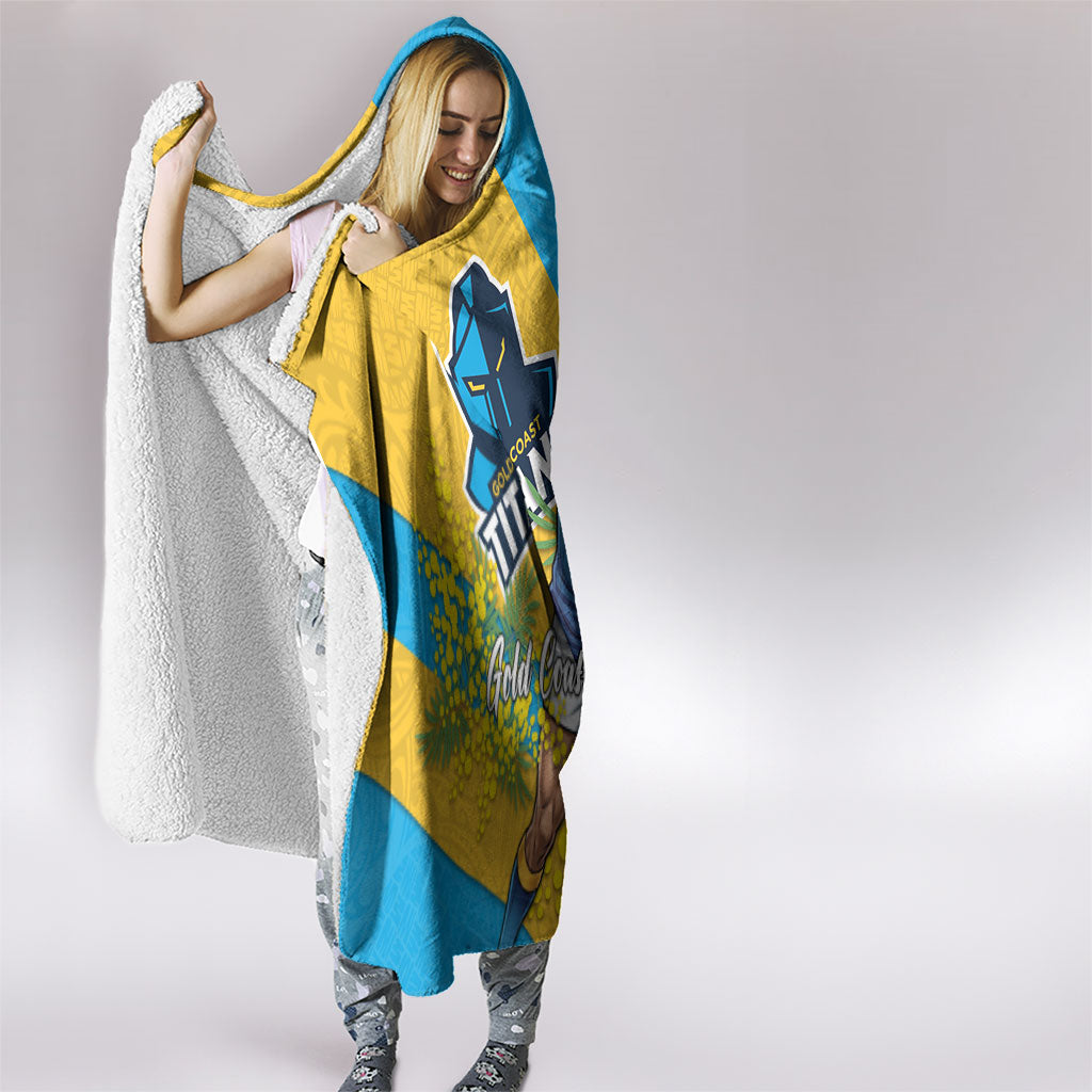 Gold Coast Titans Hooded Blanket Golden Wattle Floral Polynesian - Australian Flower - Rugby Mascot