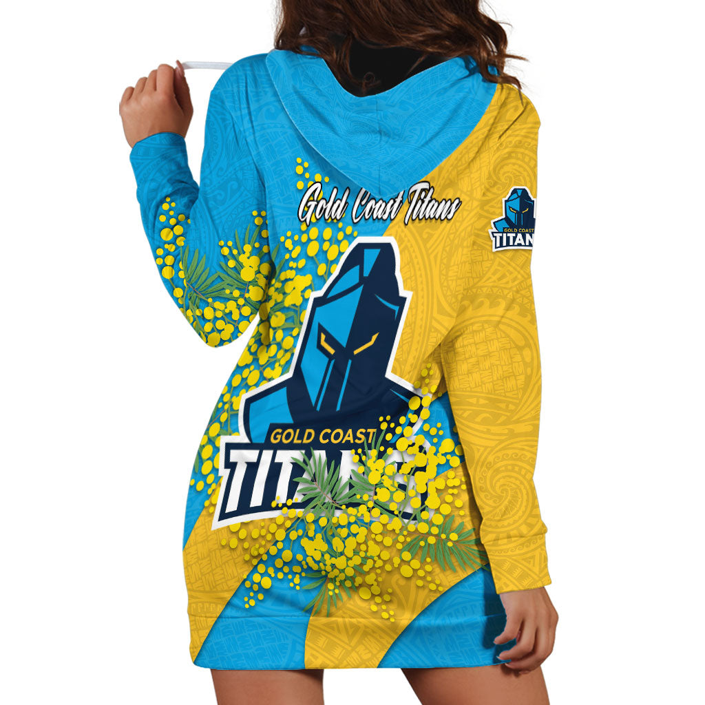 Gold Coast Titans Hoodie Dress Golden Wattle Floral Polynesian - Australian Flower - Rugby Mascot