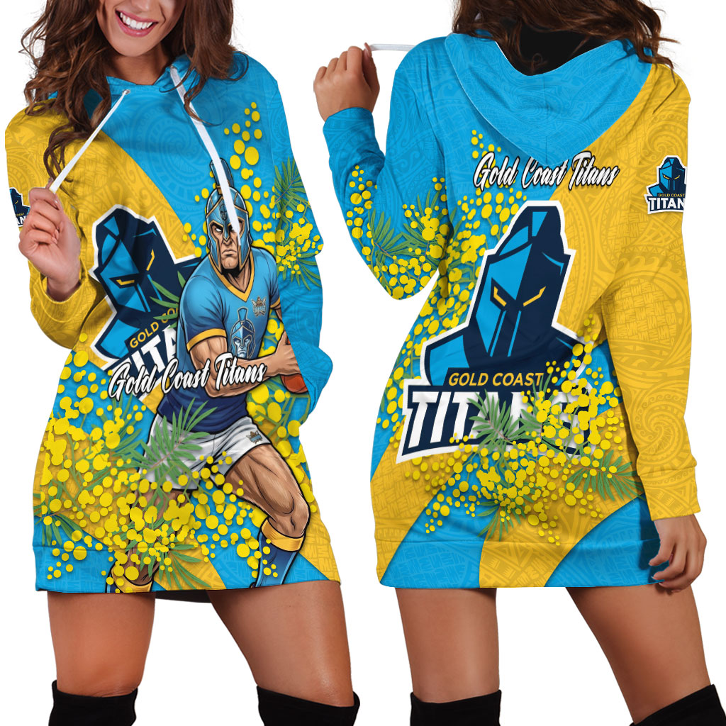 Gold Coast Titans Hoodie Dress Golden Wattle Floral Polynesian - Australian Flower - Rugby Mascot