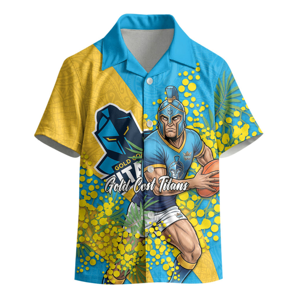 Gold Coast Titans Kid Hawaiian Shirt Golden Wattle Floral Polynesian - Australian Flower - Rugby Mascot