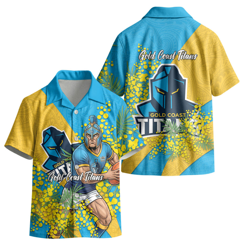 Gold Coast Titans Kid Hawaiian Shirt Golden Wattle Floral Polynesian - Australian Flower - Rugby Mascot