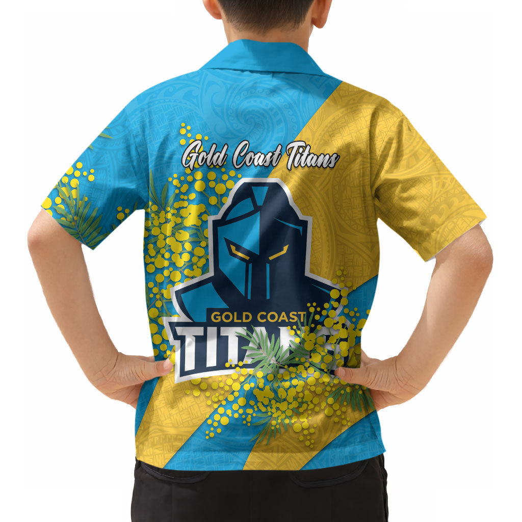 Gold Coast Titans Kid Hawaiian Shirt Golden Wattle Floral Polynesian - Australian Flower - Rugby Mascot