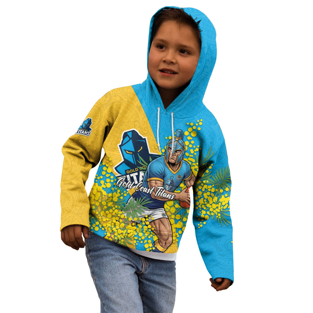 Gold Coast Titans Kid Hoodie Golden Wattle Floral Polynesian - Australian Flower - Rugby Mascot