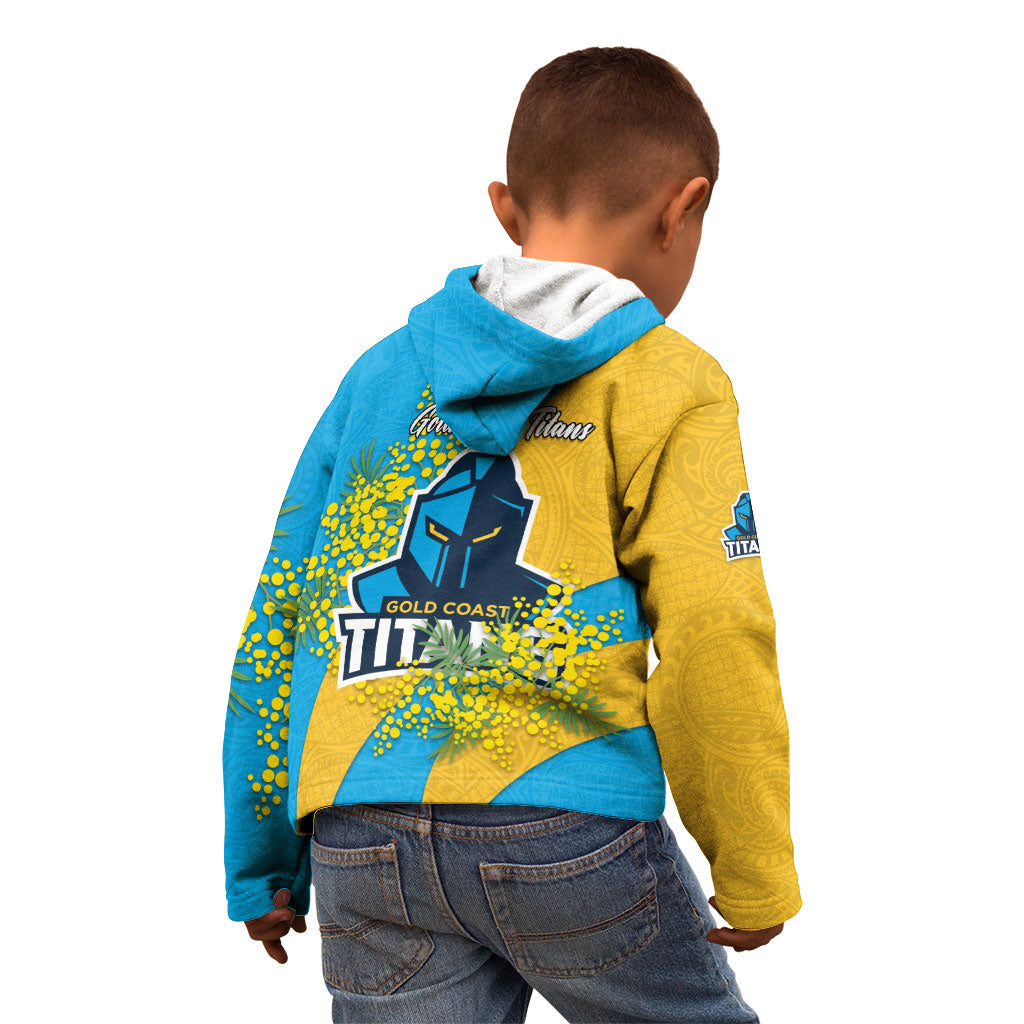 Gold Coast Titans Kid Hoodie Golden Wattle Floral Polynesian - Australian Flower - Rugby Mascot