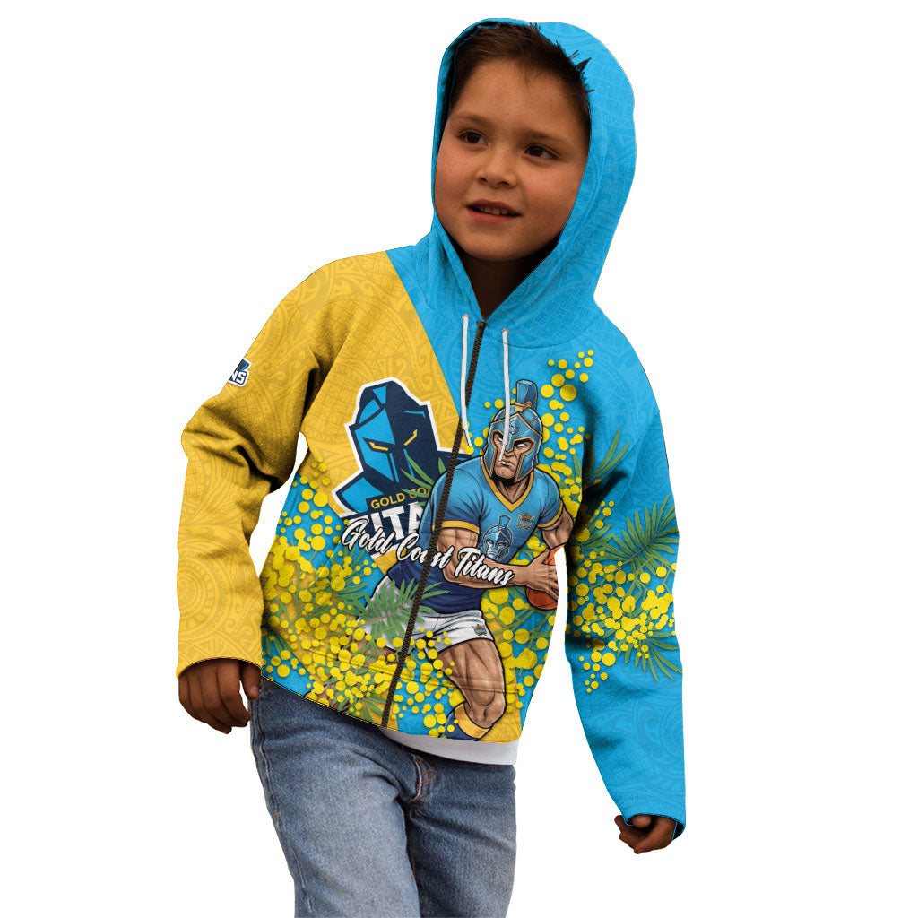 Gold Coast Titans Kid Hoodie Golden Wattle Floral Polynesian - Australian Flower - Rugby Mascot