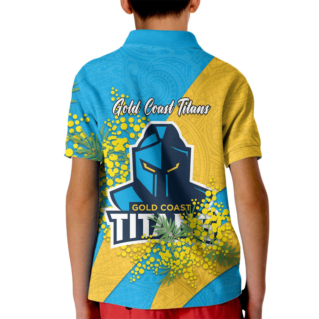 Gold Coast Titans Kid Polo Shirt Golden Wattle Floral Polynesian - Australian Flower - Rugby Mascot