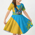 Gold Coast Titans Kid Short Sleeve Dress Golden Wattle Floral Polynesian - Australian Flower - Rugby Mascot