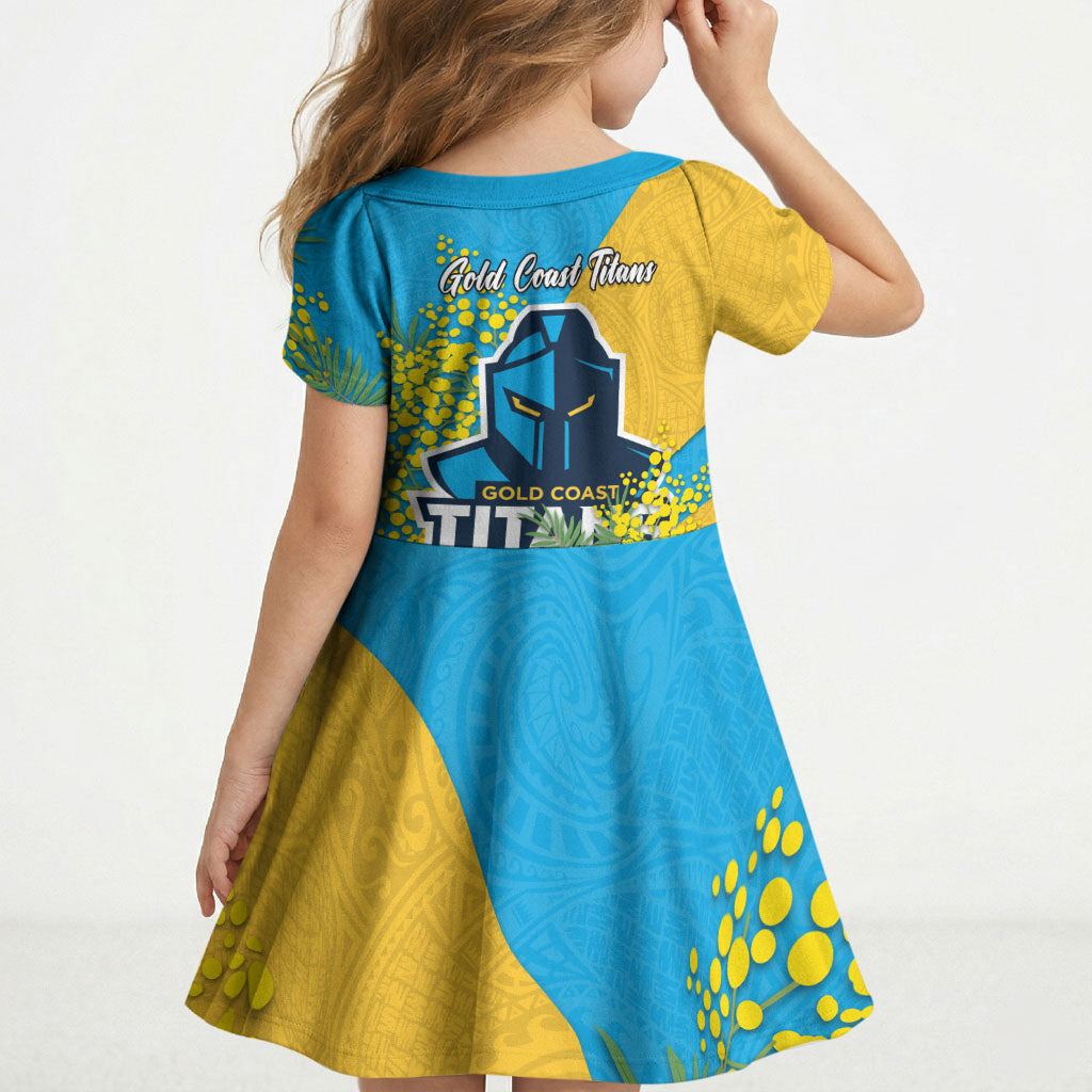 Gold Coast Titans Kid Short Sleeve Dress Golden Wattle Floral Polynesian - Australian Flower - Rugby Mascot