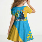 Gold Coast Titans Kid Short Sleeve Dress Golden Wattle Floral Polynesian - Australian Flower - Rugby Mascot