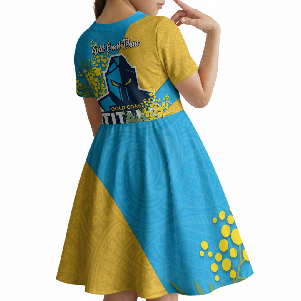 Gold Coast Titans Kid Short Sleeve Dress Golden Wattle Floral Polynesian - Australian Flower - Rugby Mascot