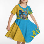 Gold Coast Titans Kid Short Sleeve Dress Golden Wattle Floral Polynesian - Australian Flower - Rugby Mascot