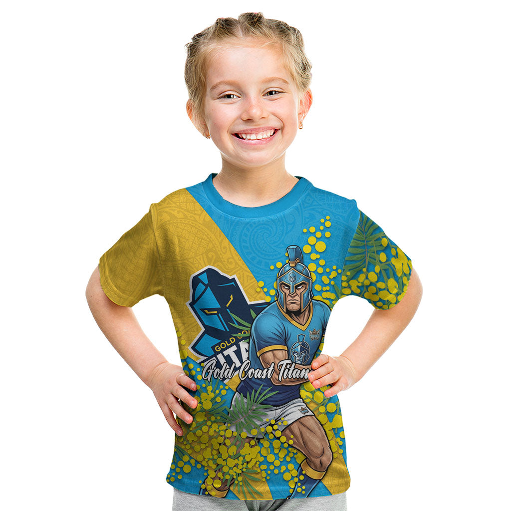 Gold Coast Titans Kid T Shirt Golden Wattle Floral Polynesian - Australian Flower - Rugby Mascot