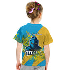 Gold Coast Titans Kid T Shirt Golden Wattle Floral Polynesian - Australian Flower - Rugby Mascot