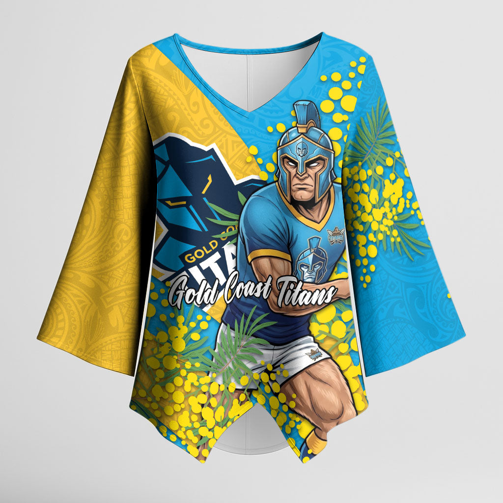 Gold Coast Titans Kimono Sleeve Blouse Golden Wattle Floral Polynesian - Australian Flower - Rugby Mascot