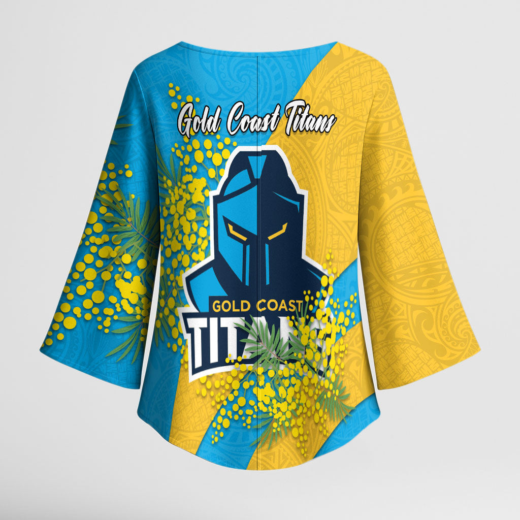 Gold Coast Titans Kimono Sleeve Blouse Golden Wattle Floral Polynesian - Australian Flower - Rugby Mascot
