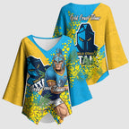 Gold Coast Titans Kimono Sleeve Blouse Golden Wattle Floral Polynesian - Australian Flower - Rugby Mascot