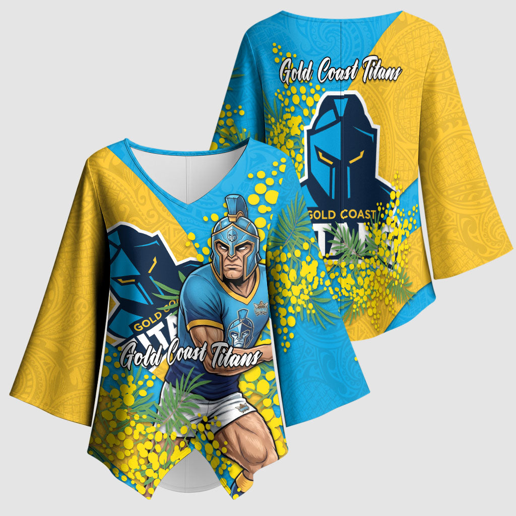 Gold Coast Titans Kimono Sleeve Blouse Golden Wattle Floral Polynesian - Australian Flower - Rugby Mascot