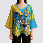 Gold Coast Titans Kimono Sleeve Blouse Golden Wattle Floral Polynesian - Australian Flower - Rugby Mascot
