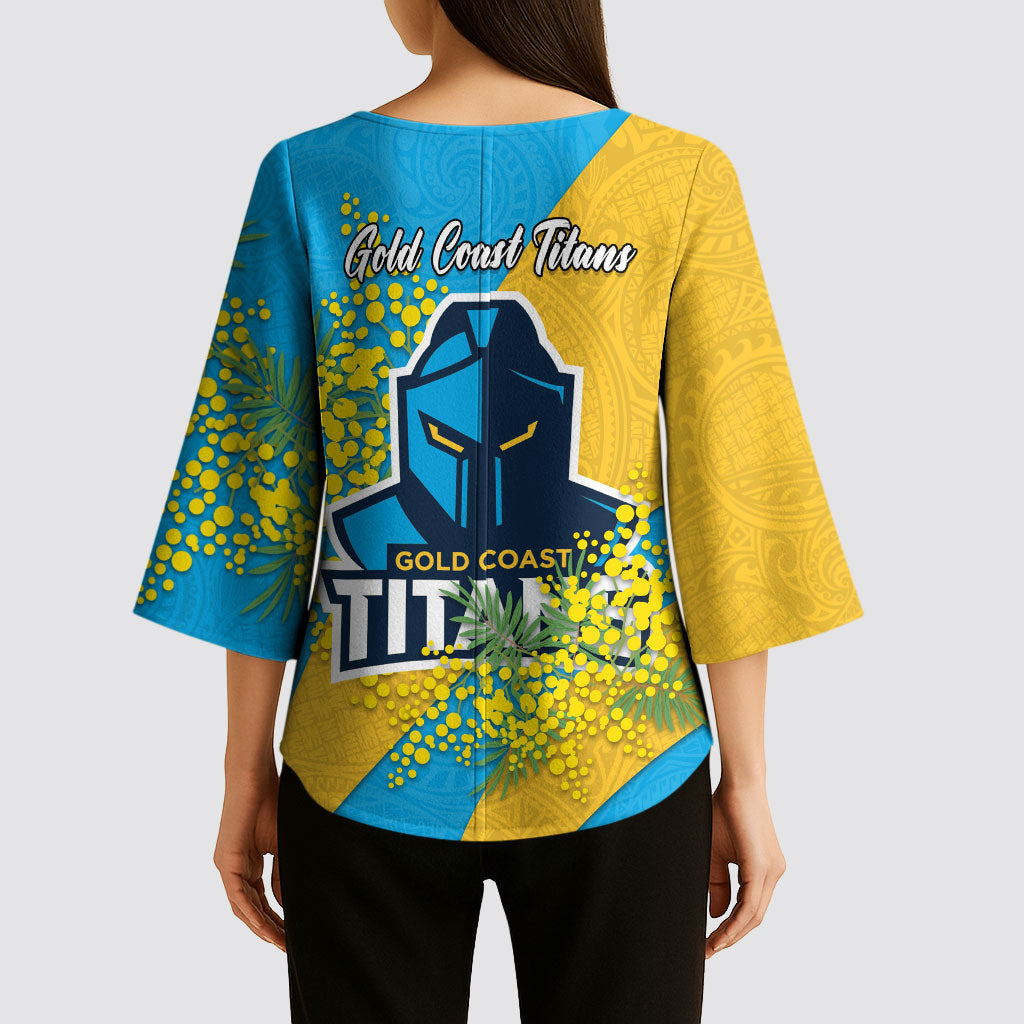 Gold Coast Titans Kimono Sleeve Blouse Golden Wattle Floral Polynesian - Australian Flower - Rugby Mascot