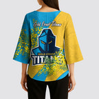 Gold Coast Titans Kimono Sleeve Blouse Golden Wattle Floral Polynesian - Australian Flower - Rugby Mascot