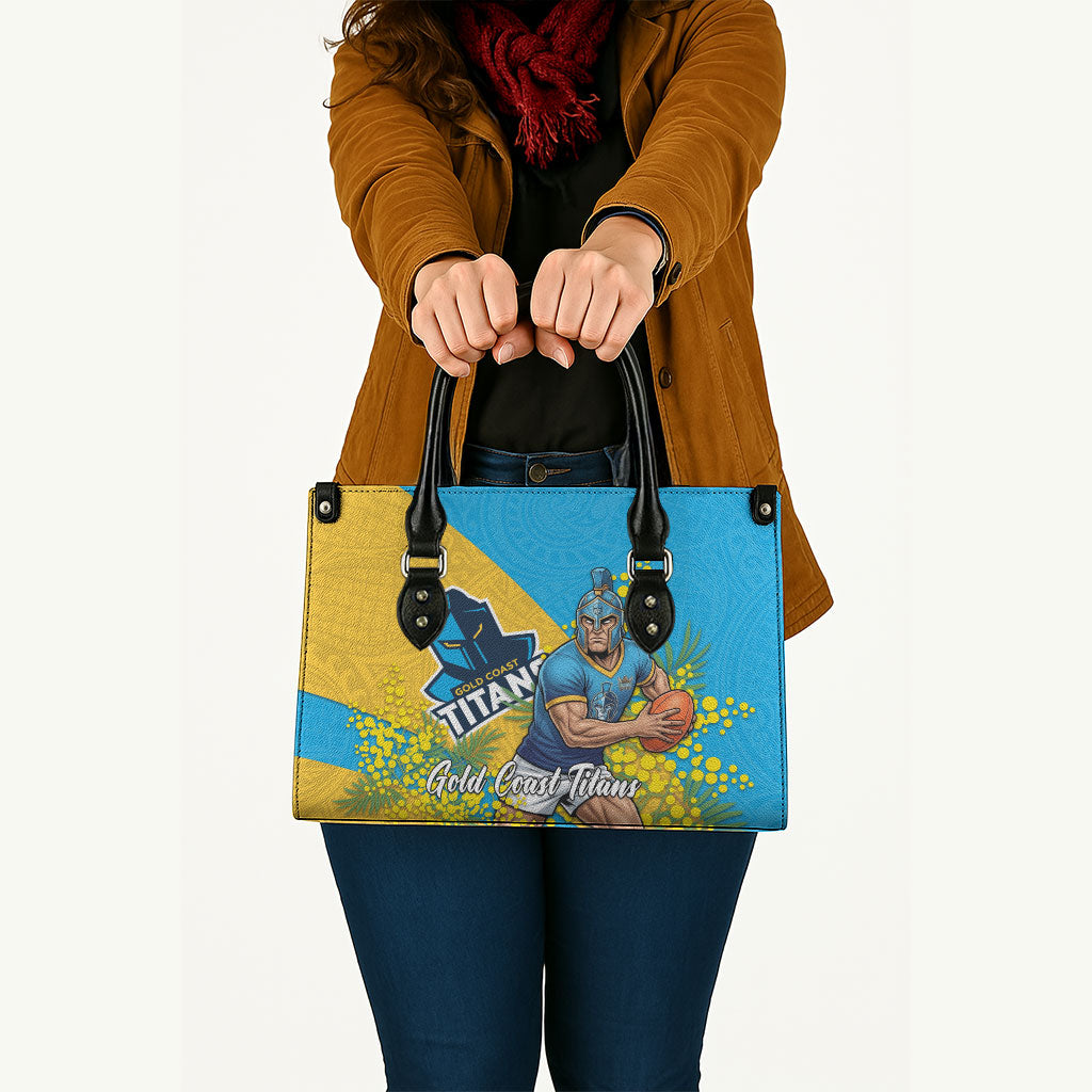 Gold Coast Titans Leather Bag Golden Wattle Floral Polynesian - Australian Flower - Rugby Mascot