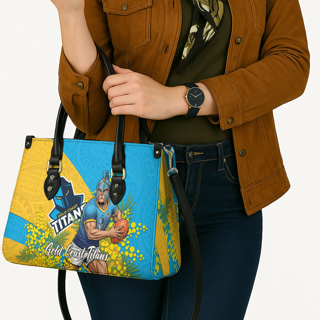 Gold Coast Titans Leather Bag Golden Wattle Floral Polynesian - Australian Flower - Rugby Mascot