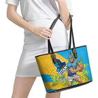 Gold Coast Titans Leather Tote Bag Golden Wattle Floral Polynesian - Australian Flower - Rugby Mascot