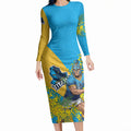 Gold Coast Titans Long Sleeve Bodycon Dress Golden Wattle Floral Polynesian - Australian Flower - Rugby Mascot