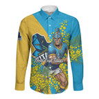 Gold Coast Titans Long Sleeve Button Shirt Golden Wattle Floral Polynesian - Australian Flower - Rugby Mascot