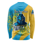 Gold Coast Titans Long Sleeve Shirt Golden Wattle Floral Polynesian - Australian Flower - Rugby Mascot