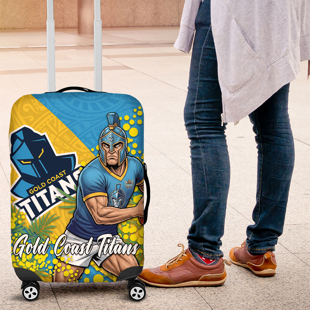 Gold Coast Titans Luggage Cover Golden Wattle Floral Polynesian - Australian Flower - Rugby Mascot