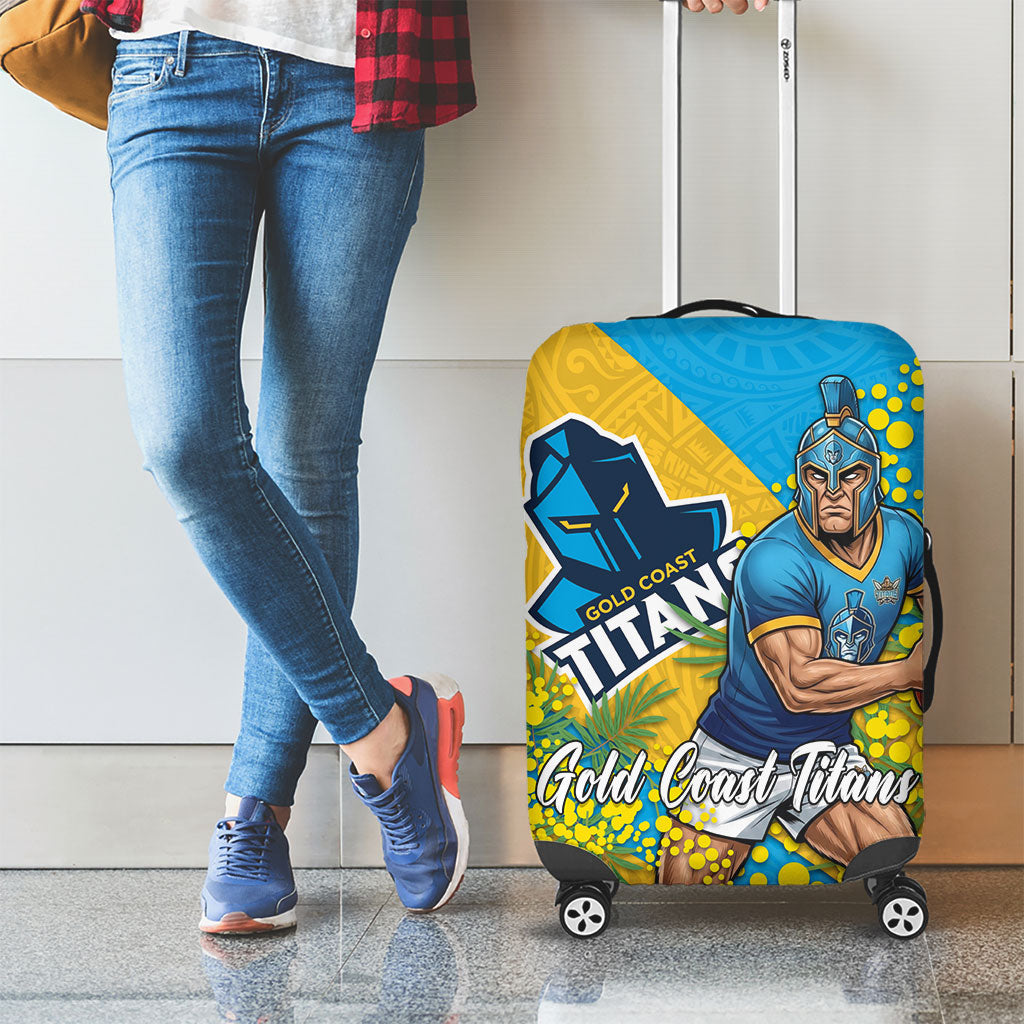 Gold Coast Titans Luggage Cover Golden Wattle Floral Polynesian - Australian Flower - Rugby Mascot