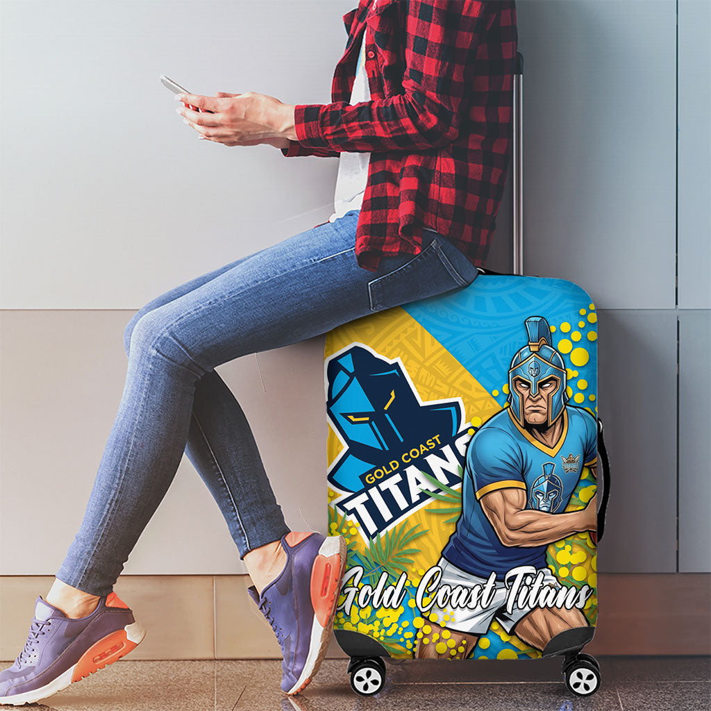 Gold Coast Titans Luggage Cover Golden Wattle Floral Polynesian - Australian Flower - Rugby Mascot