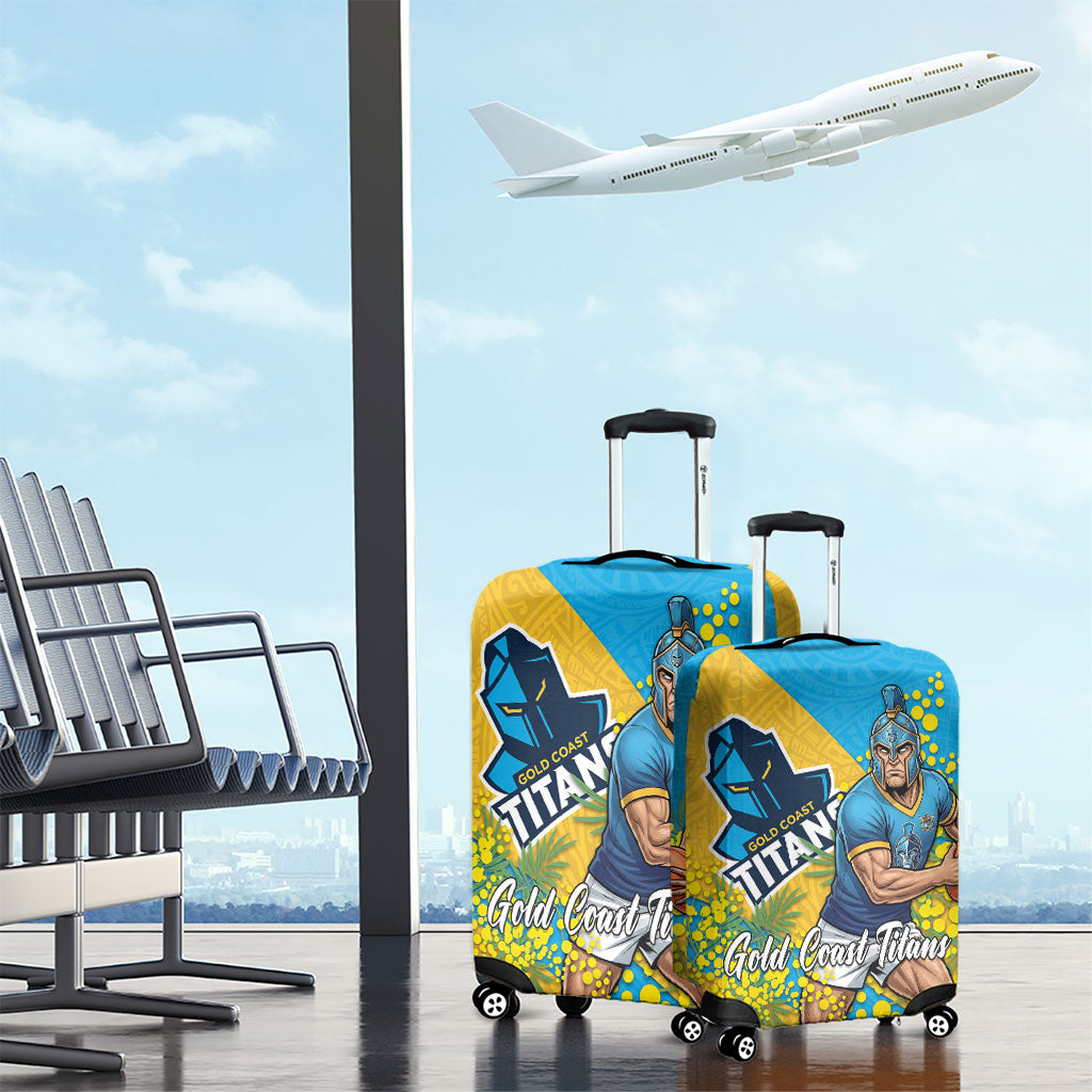 Gold Coast Titans Luggage Cover Golden Wattle Floral Polynesian - Australian Flower - Rugby Mascot